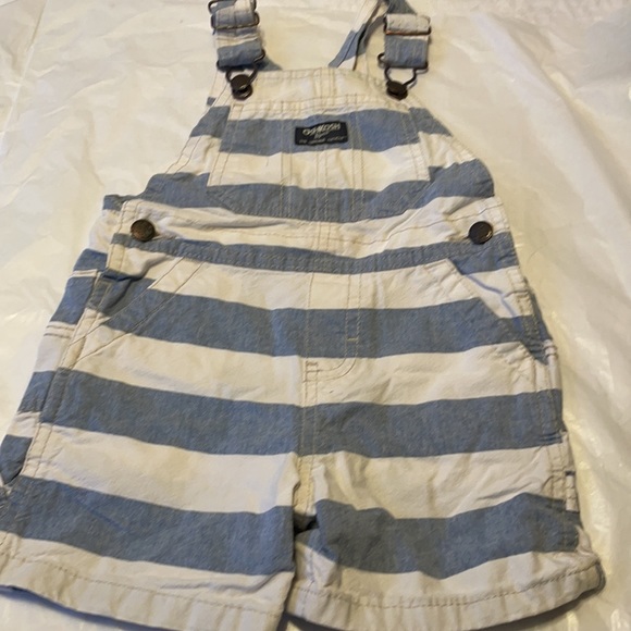 VINTAGE THICK STRIPED OVERALL SHORTS LGT BLUEWHITE - Picture 2 of 9